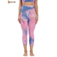 thumbnail image 4 of Spencer Women's High Waist Yoga Pants Tie Dye Textured Capris Tummy Control Slimming Booty Leggings Workout Butt Lift Tights (S, Purple), 4 of 7