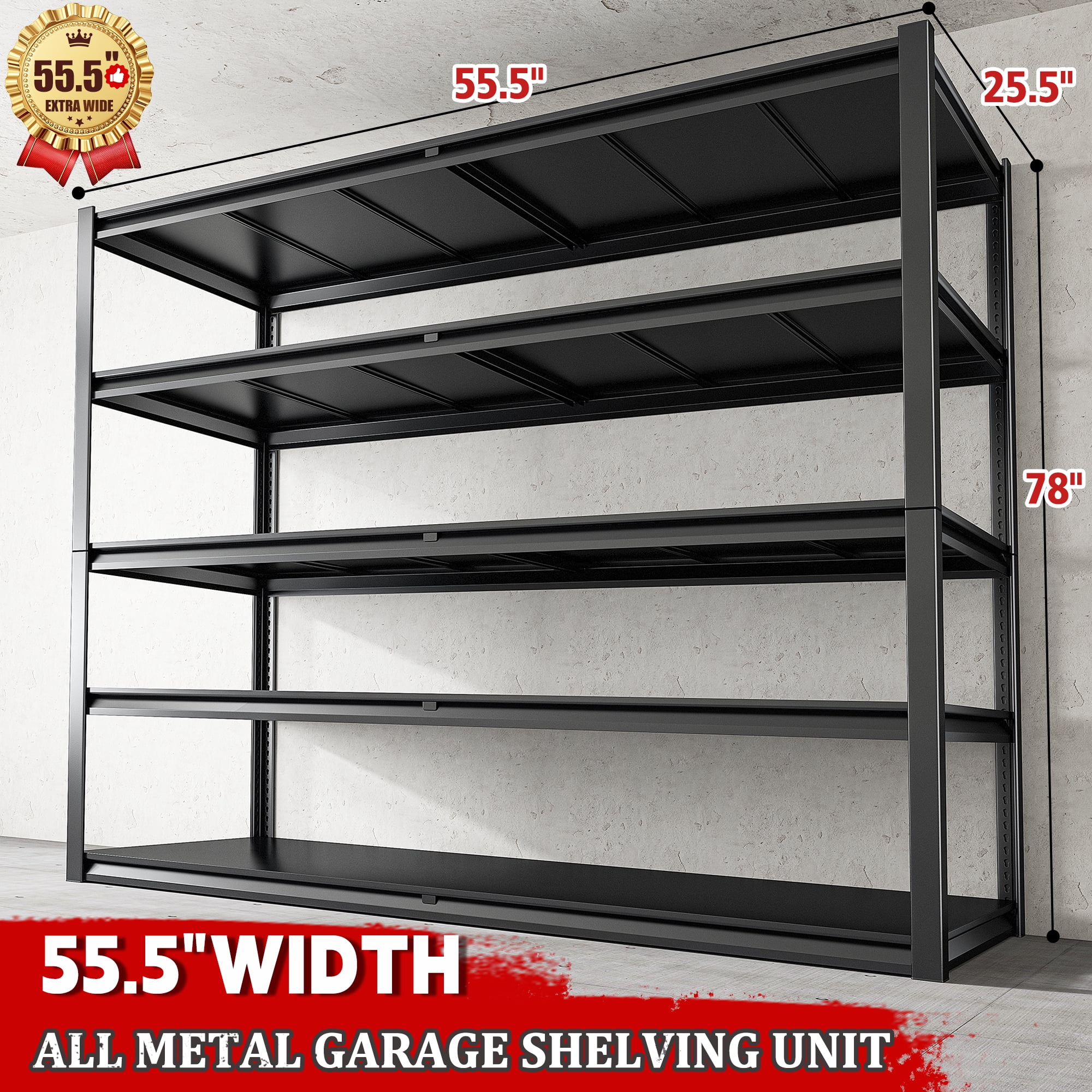 REIBII 55" W Garage Shelving Unit 3000LBS Heavy Duty Metal Shelving Adjustable Storage Rack