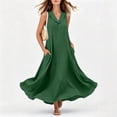 thumbnail image 5 of ClodeEU Women's V Neck Sleeveless Maxi Dress with Pockets,Casual Loose Flowy Summer Swing Dress Green,Women's Plus XXL, 5 of 9