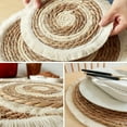 thumbnail image 2 of Round Woven Placemats, Corn Straw Braided Placemat with Cotton Tassel, Resistant Non-Slip Weave Rattan Table Mats Placemats for Dinning Table, 9.8" in dia and 15" in dia, 2 of 6