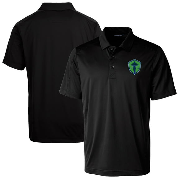 Men's-Cutter & Buck  Black Seattle Sounders FC Prospect Eco Textured Stretch Recycled Polo