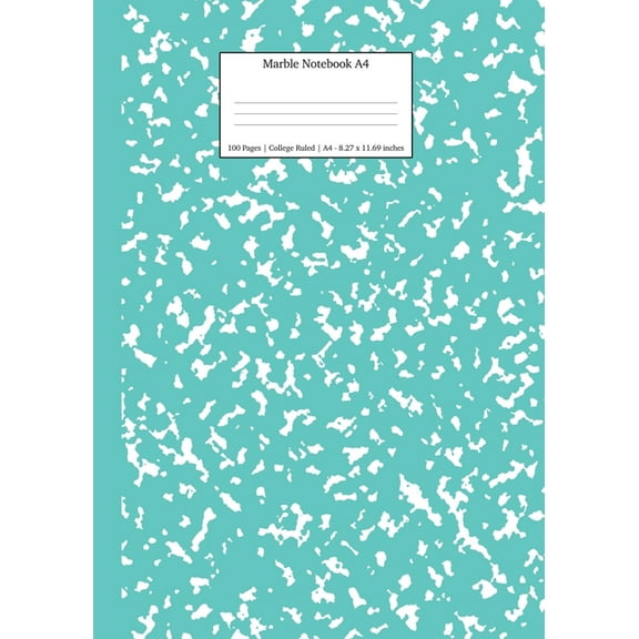 School Supplies Marble Notebook A4: Turquoise Marble College Ruled Journal, Book 6, (Paperback)