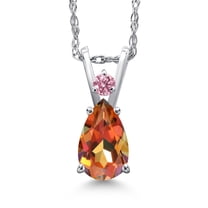 Gem Stone King 14K White Gold Ecstasy Mystic Topaz and Pink Lab Grown Diamond Pendant Necklace for Women | 0.88 Cttw | Gemstone November Birthstone | Pear Shape 7X5MM | With 18 inch Chain