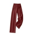thumbnail image 5 of BRGZLK Women's Wide Leg Linen Pants Solid Color Drawstring Pleated Casual Soft Comfy Cotton Linen Long Pants with Pocket Wine S, 5 of 5