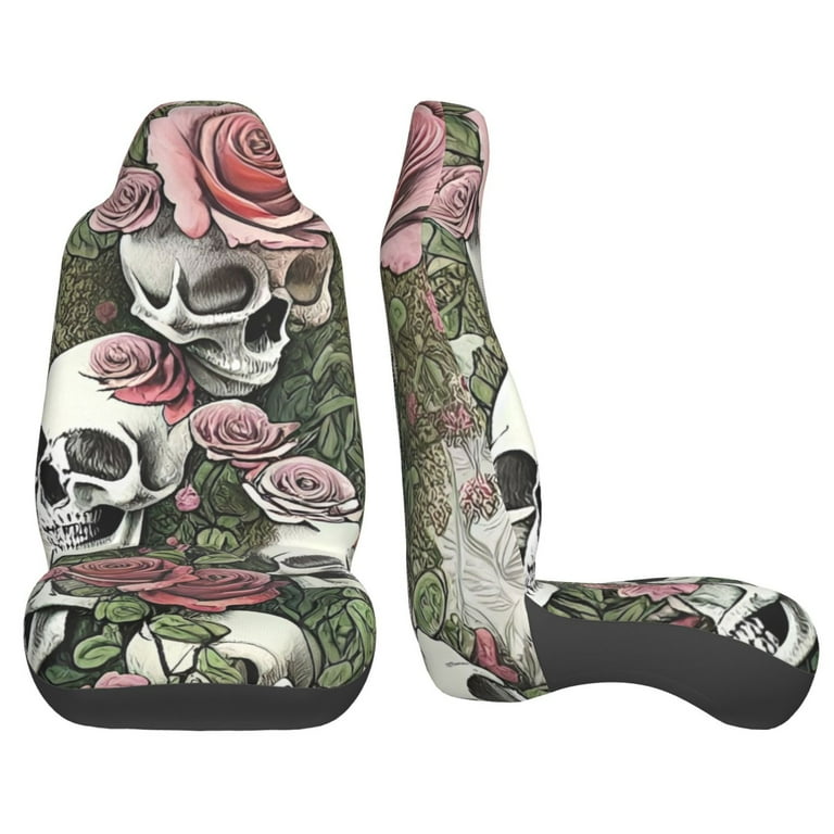 TEQUAN Front Seat Covers Deadhead Roses Grateful Skulls Dead Skeleton Pattern 2 Piece Car Seat Cover Fit Most Car SUV Truck Van