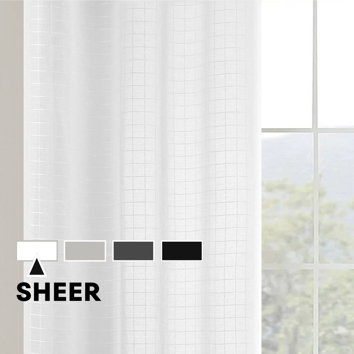 (2 pack) Mainstays Windowpane Sheer Curtain Panel Pair, Set of 2, White, 38" W x 84" L