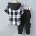 thumbnail image 4 of Godom Baby Boy Clothes Spring Summer Outfit Boys Clothes 3T 4T 5T 6T 7T Short Sleeve Plaid Hooded Top & Pants Two-Piece Suit,Black, 4 of 6