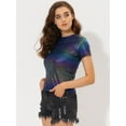 thumbnail image 3 of DARING DIVA Party Metallic Textured Short Sleeve Shiny Tops 3XL Dark Blue, 3 of 6