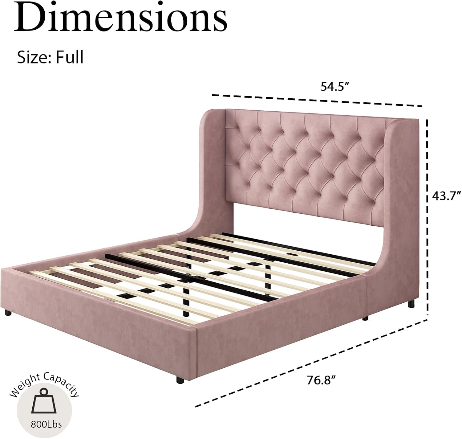 4 EVER WINNER Full Size Bed Frame, Pink Full Bed Frame, Modern Upholstered Platform Bed Frame with Button Wingback Headboard, Pink