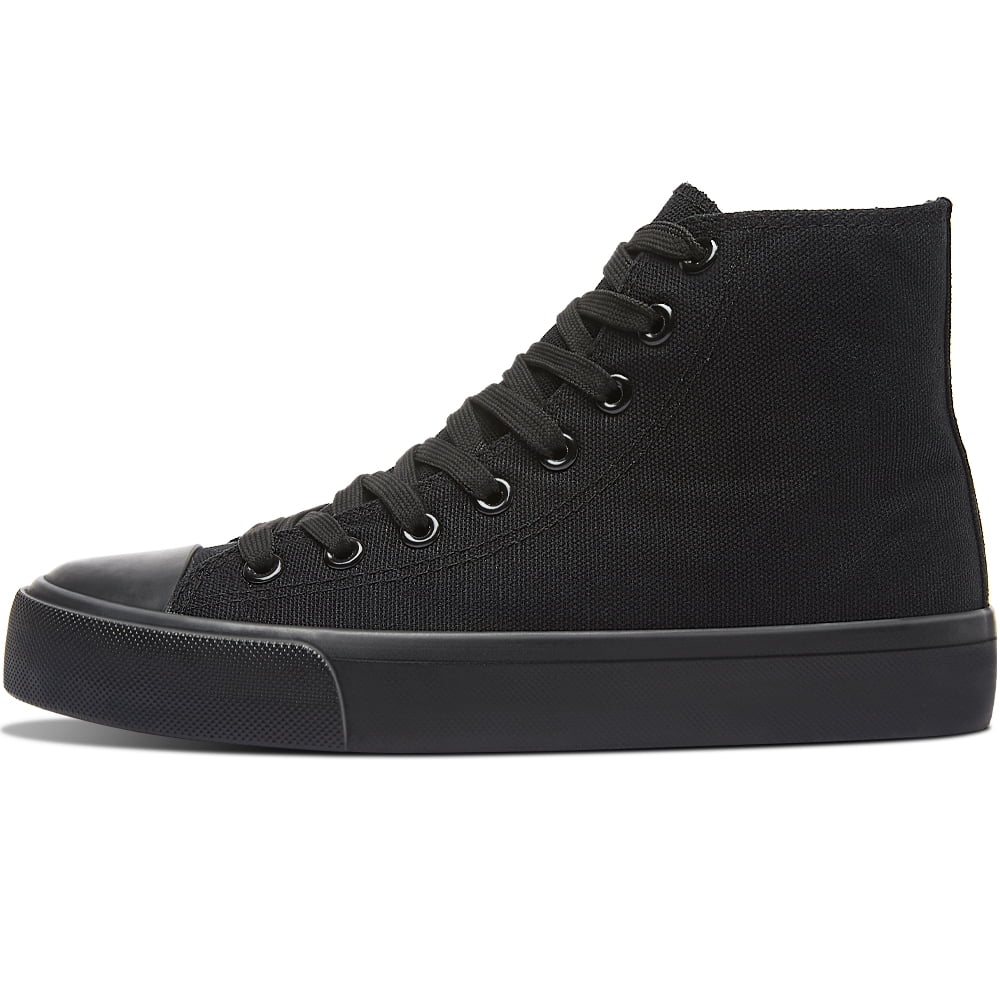 AOMAIS Womens High Top Canvas Sneakers Lace Up Mid Top Canvas Shoes Comfortable Non Slip Walking Shoes Casual Tennis Shoes for Women(ALL Black US7)