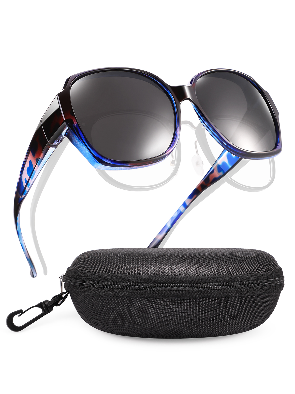 TINHAO Oversized Square Fit Over Glasses Sunglasses for Women with Hard Case, Trendy Polarized UV400 Wear Over Prescription Glasses Stylish Fashion Ladies