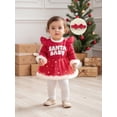 thumbnail image 6 of BemeyourBBs Newborn Baby Girl Christmas Outfit Velvet Santa Romper Dress Bow Embroidery Long Sleeve Smocked Tutu Dress Headband 2 Piece Set, 6 of 9