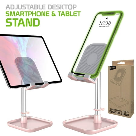 Adjustable Desktop Smartphone and Tablet Stand, Heavy Duty Adjustable Phone Stand with Mini Shelf, Non-Slip Rubberized Base Compatible to Smartphones, Tablets, iPads and Nintendo Switch – Pink