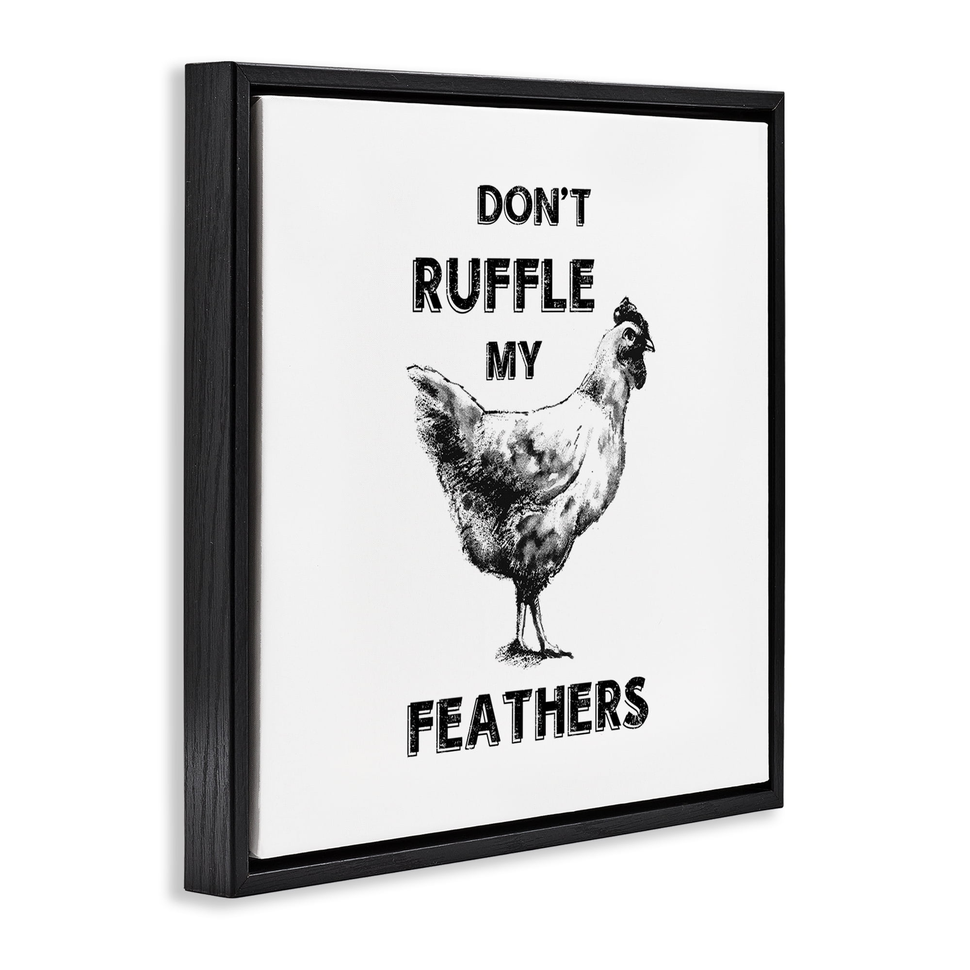 Stupell Industries Sassy Rooster Ruffled Feathers Animals Painting Black Floater Framed Canvas Art Print Wall Art, 18 x 18
