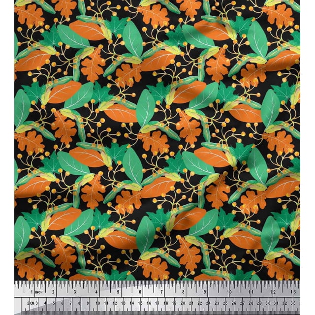 Soimoi Poly Georgette Fabric Berries & Autumn Leaves Printed Craft Fabric by The Yard 42 Inch Wide