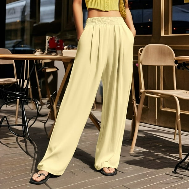 WILLBEST Pantalones Casuales de Mujer con Cintura Alta y Pierna Ancha para Uso Diario, Actividades al Aire Libre y Comodidad En el Hogar con Un Diseño Arrugado Único. Extra Grande