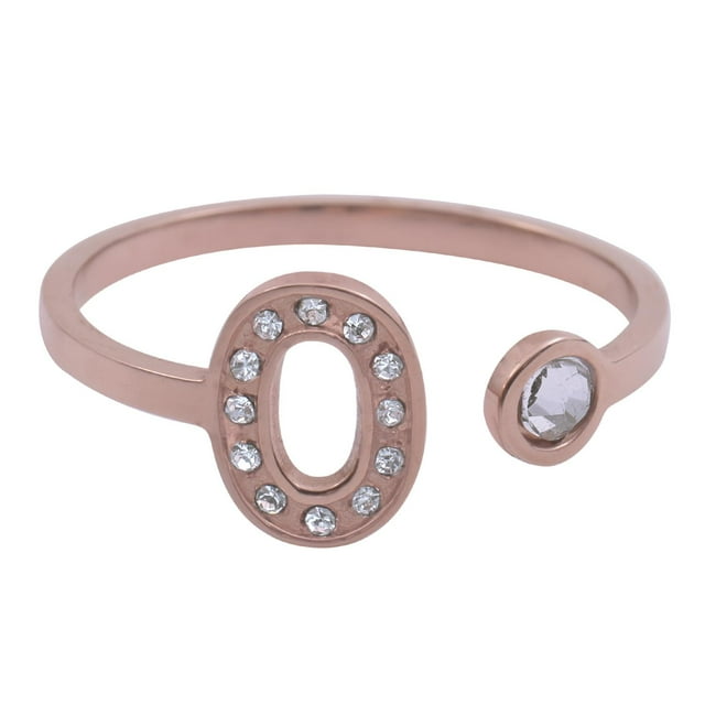 Anillo de Mujer Inicial Letra LuckyLy, Oro Rosa 18k y Zirconia Cúbica, Modelo Layla rosa UNITALLA