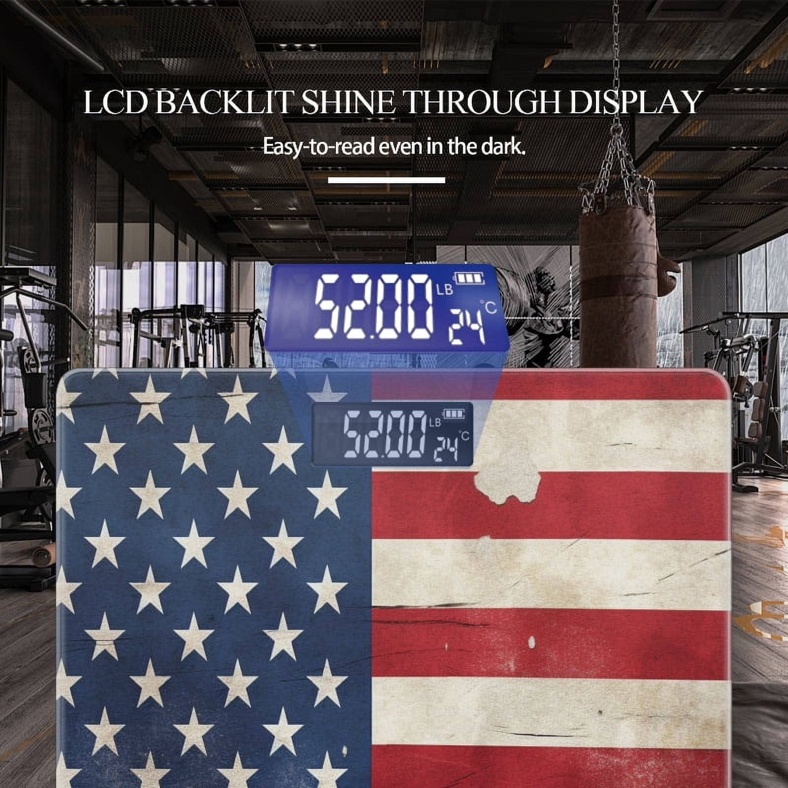 Bathroom Scale, Highly Accurate Digital Body Scale,Precisely Measures Weight up to 400 lbs-Vintage American Flag