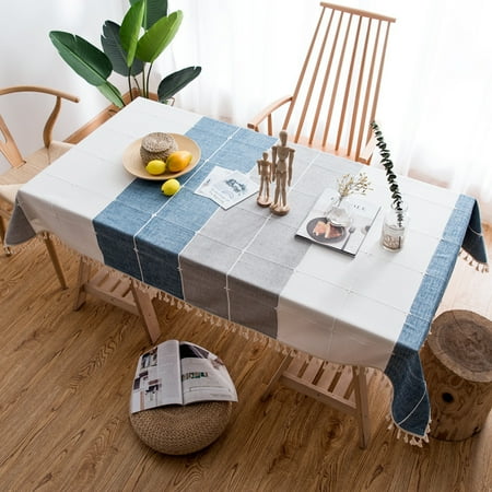 

Heavy Cotton Linen Fabric Table Cover Spillproof Tablecloth With Tassels Washable Lattice Tablecloth Used For Kitchen Dining Party Holiday-J-140*140cm