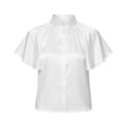 thumbnail image 4 of Uootdi Work Tops for Women Stand Collar Flutter Short Sleeve Button Front Plain Satin Womens Shirts Straight Fit Business Casual Silky Summer Blouses for Women, 4 of 5
