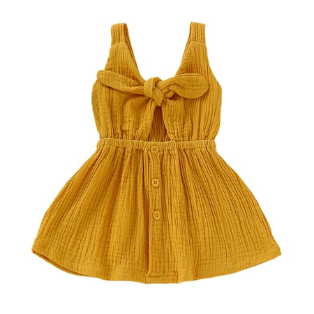 

3T Baby Girls Clothes Baby Girls Summer Dress 4T Toddler Girls Sleeveless Strap Dress Solid Color Dress Yellow