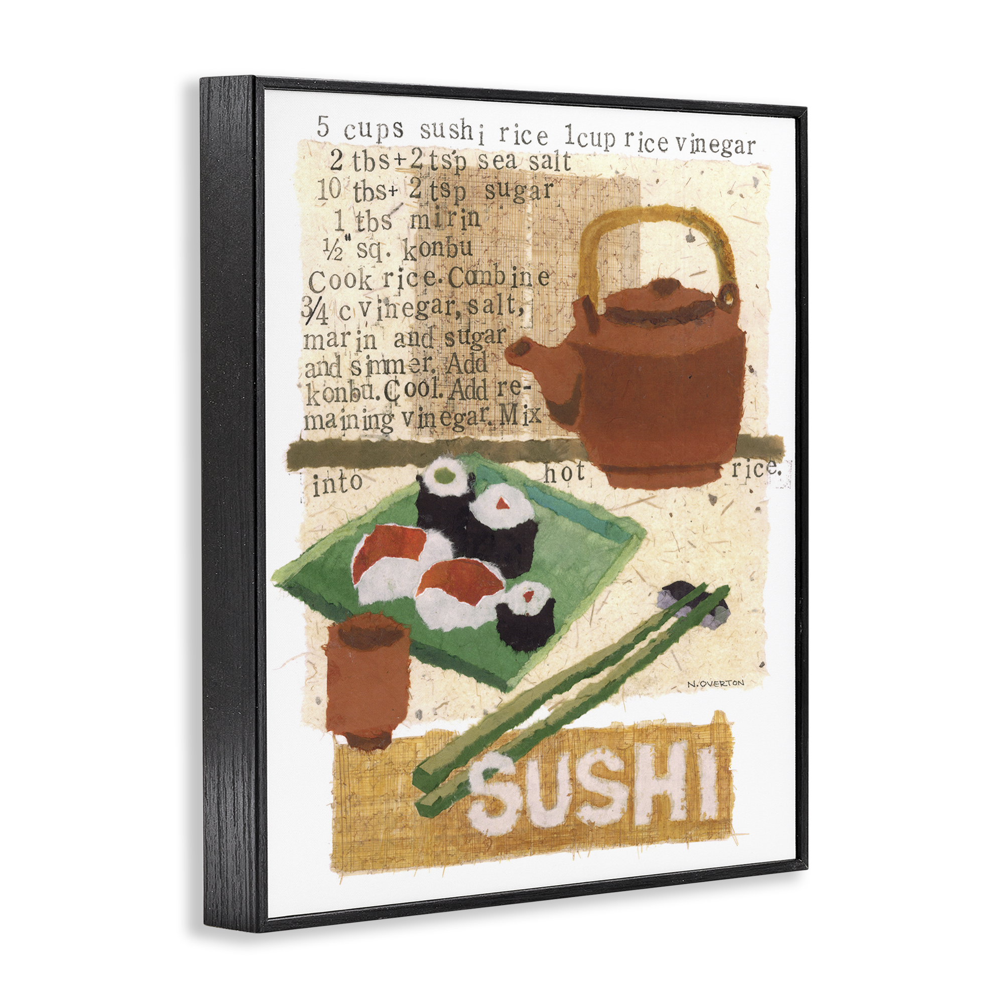 Stupell Industries Traditional Sushi Recipe Food & Beverage Painting Black Framed Art Print Wall Art, 24 x 30