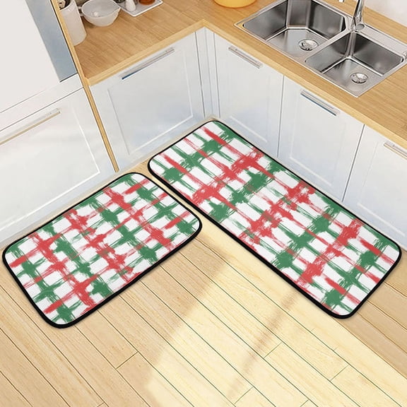 Ryvnso Stripes Checkered Grid Pattern Kitchen Rugs Set Non Slip Runner Mats for Dining Room