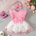 thumbnail image 4 of Dresses For Girls Ruffle Sleeve Romper Dress Infant Jumpsuit Tutu Skirt Set Newborn Princess Tutu Dresses Headband Outfit Pink,12-18 Months, 4 of 5