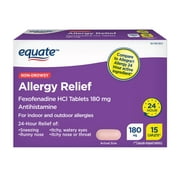 Equate Non-Drowsy Allergy Relief Fexofenadine 180mg Caplets, 15 Count