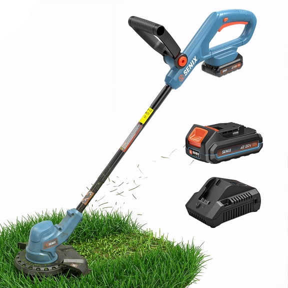 SENIX 20V 10" Cordless Weed Eaters, Grass Trimmer, Rotating Split Shaft, Angle-adjust Assistable Grip, Auto Line Feed w/ 2.0Ah Battery & Charger, GTX2-L