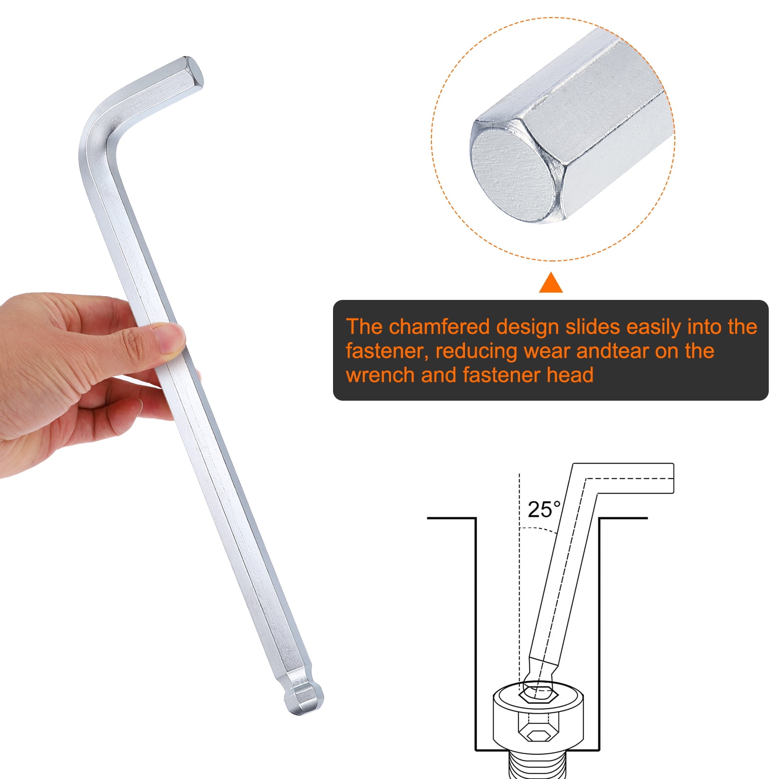 Ball End Hex Key Wrench 19mm Cr-V L-Shape Long Arm Hexagon Wrenches Silver
