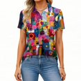 thumbnail image 5 of JoveMarine Women's Short Sleeve Button Up Shirt with Lapel Collar Striped Plaid Print Blouse Casual Work Top for Daily and Office Wear Spring/Summer Purple L, 5 of 6