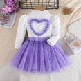 thumbnail image 5 of Girls 2 Piece Set Long Sleeve Heart Ruffle Top & Purple Tutu Skirt Outfit, Kids Girl Party Dress Set with 3D Heart for Playdate 9M-5T,Size 3-4 T, 5 of 9