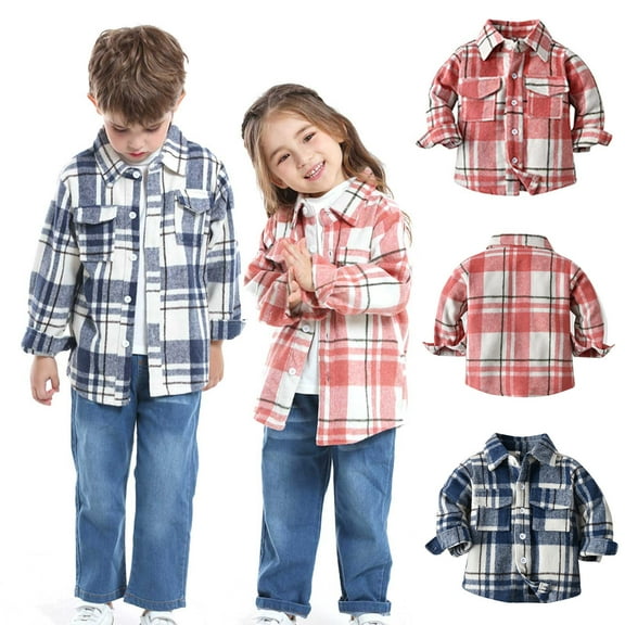 Uxgjfwu Toddler Flannel Shirt Winter Warm Jacket Kids Plaid Long Sleeve Shirts Shacket Baby Boys Girls Fall Shirt Coat Outwear
