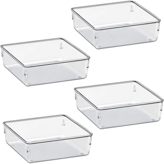 Acrimet Drawer Organizer Modular, Box Tray Storage Bins for Office, Home, Makeup, Kitchen, Junk Drawer ( 4 Pieces) (Clear Crystal Plastic) Visit the Acrimet Store