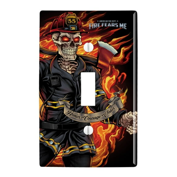 American Fire Department Firefighter Skeleton Fears Me Plastic Wall Decor Toggle Light Switch Plate Cover