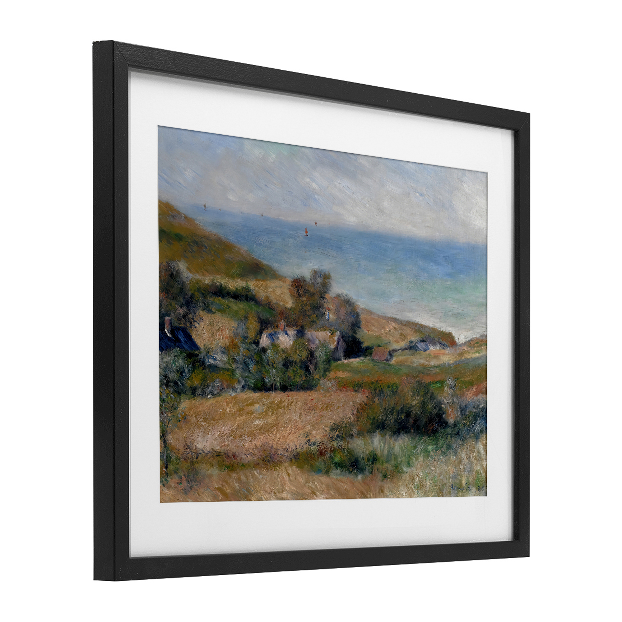View Of The Seacoast Renoir Black Framed Print Under Glass, design by Pierre-Auguste Renoir