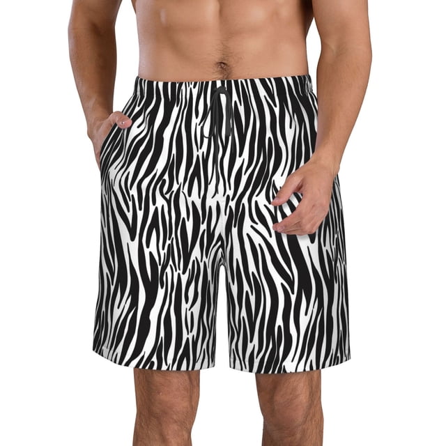 Wukai Zebra Print Beach Trunks with Compression Liner Swimsuit Quick Dry Beach Sports Shorts with Pocket-Small