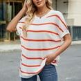 thumbnail image 4 of ZyeKqe Womens Tops Crochet Short Sleeve Sweater Crewneck Pullover Knit Top Striped Casual Loose Fitted Top, 4 of 8
