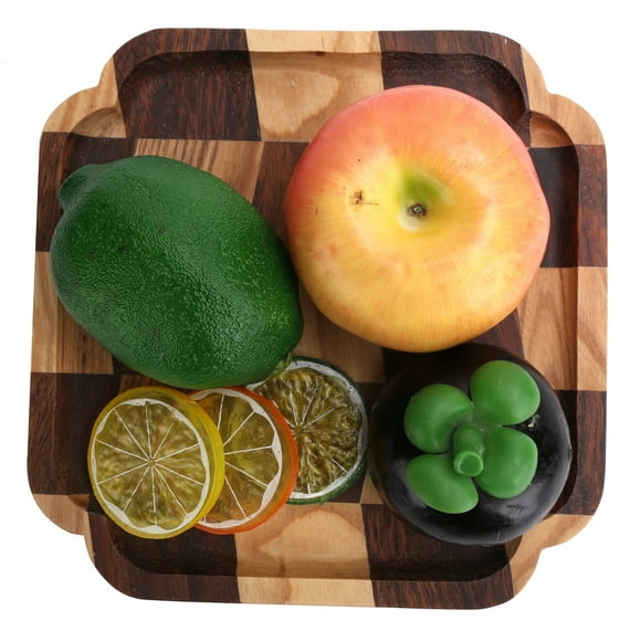 Wood Tray Ottoman Trays, Wood Trays for Coffee Table, Grid Pattern Wood Tray Dish Bowl Fruit Plate for Kitchen Tableware Serve Breakfast,Appetizer,Coffee 20x20cm