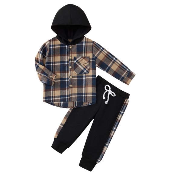 Kids Toddler Boy Clothes Flannel Plaid Hoodied Tops   Casual Pants Infant Boys Fall Winter Outfits