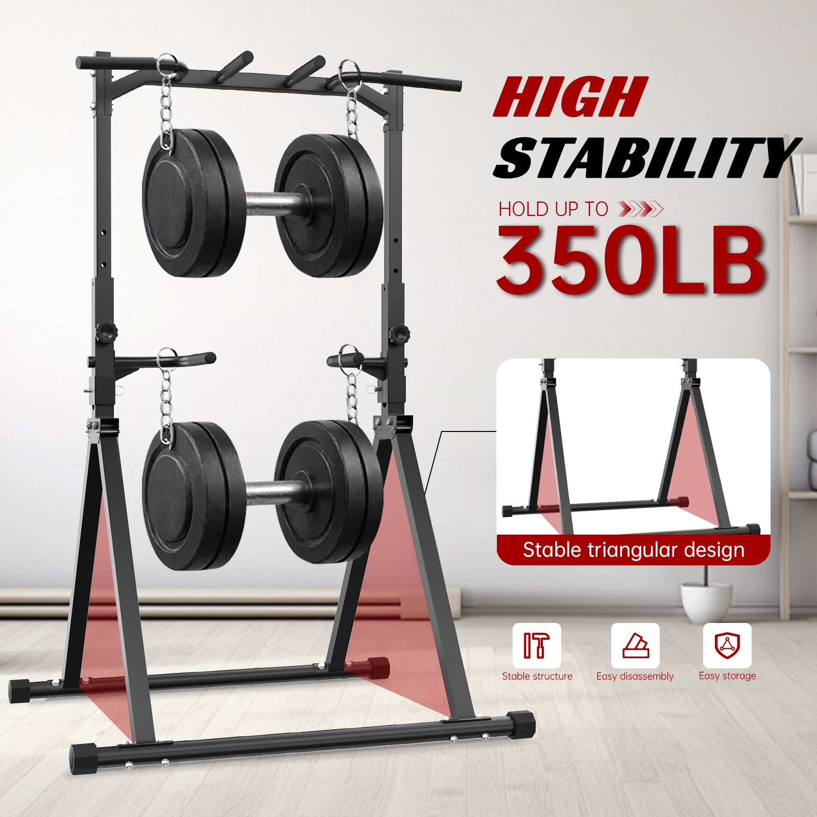 Primy 350lbs Foldable Pull Up Station, Pull Up Bar for Home Gym Workout, Free-Standing Dip Station Power Tower Strength Training Fitness Equipment