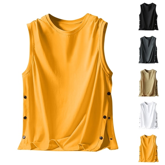 ZyeKqe Mens Tank Top Sleeveless Button up Shirts Round-Neck Loose Fitting Summer Tees T Shirts