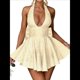 thumbnail image 1 of Vestido de Cóctel de Noche para Mujer, Sin Mangas, con Escote Halter, Lazo y Escote en V Profundo Amarillo XL, 1 of 7