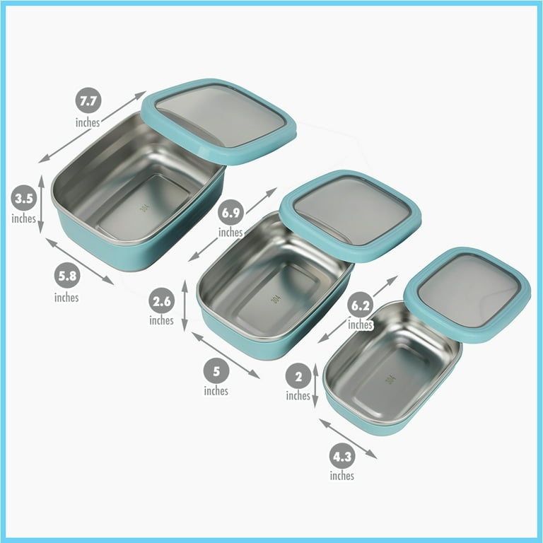 MIRA 3 Set Stainless Steel Lunch Containers with Anti-Slip Bottom and  Transparent Lid, Rectangular Frost 