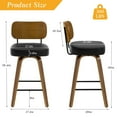 thumbnail image 5 of Foreate PU Swivel Bar Stools Set of 4, 26" Seat Height Upholstered Luxurious Faux Leather w/ Wood Mid-Back & Legs, Mid Century Modern Kitchen Island Stool Bar Chair, Black, 5 of 11