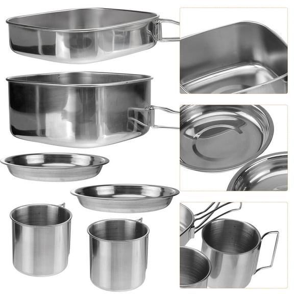 UNOMOR Stainless Steel Camping Cooking Set 6Pack Easy to Clean Cookware for Outdoor Events