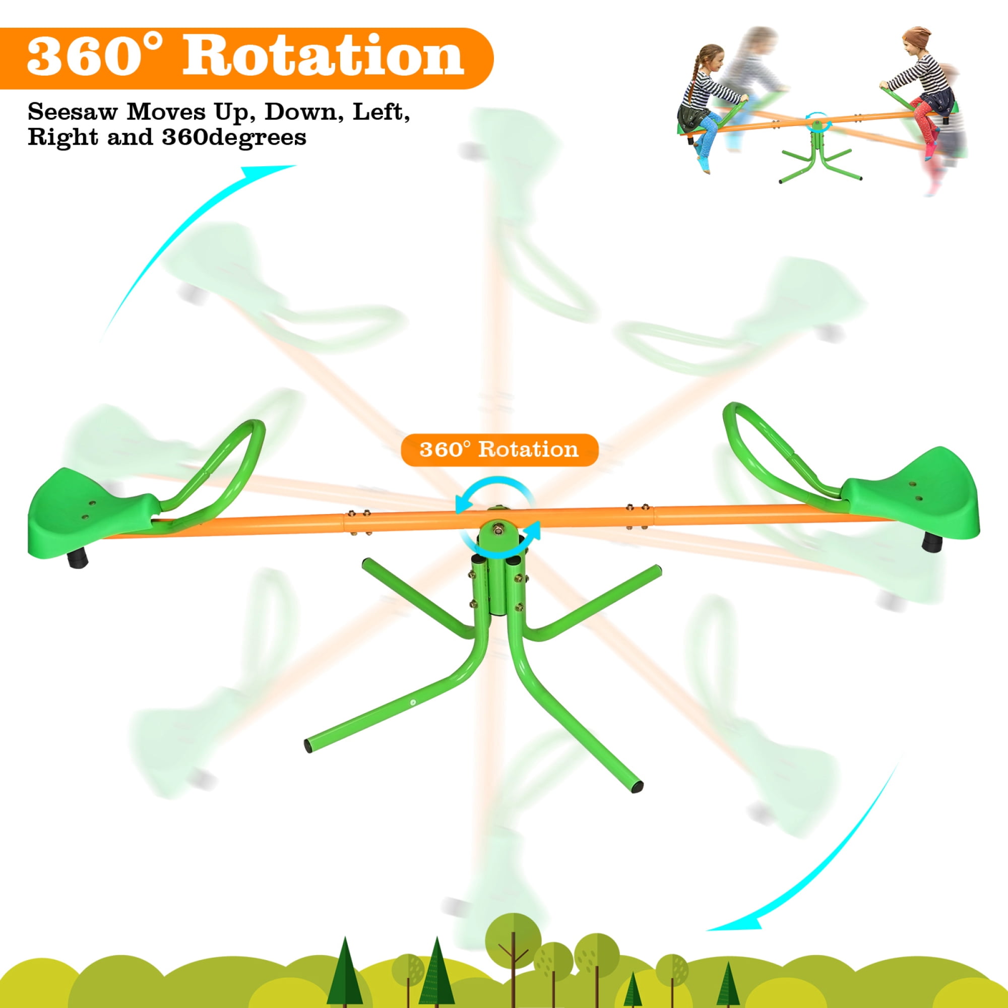 Leumius Teeter Totter Seesaw for Kids,Outdoor 360 Degrees Rotating Playground Equipment for 3-6 Years Old Kids,Green