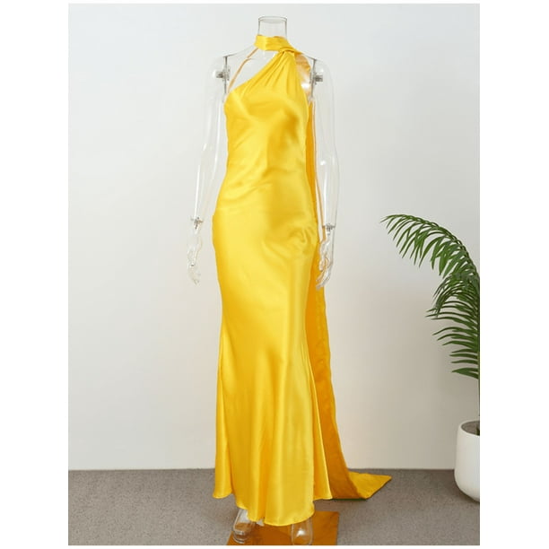 Vestido largo sexi con espalda descubierta y hombros descubiertos, vestido liso con cordones y bufanda, cuello oblicuo elegante, sin mangas, vestidos largos ajustados para mujer, vestidos de fiesta