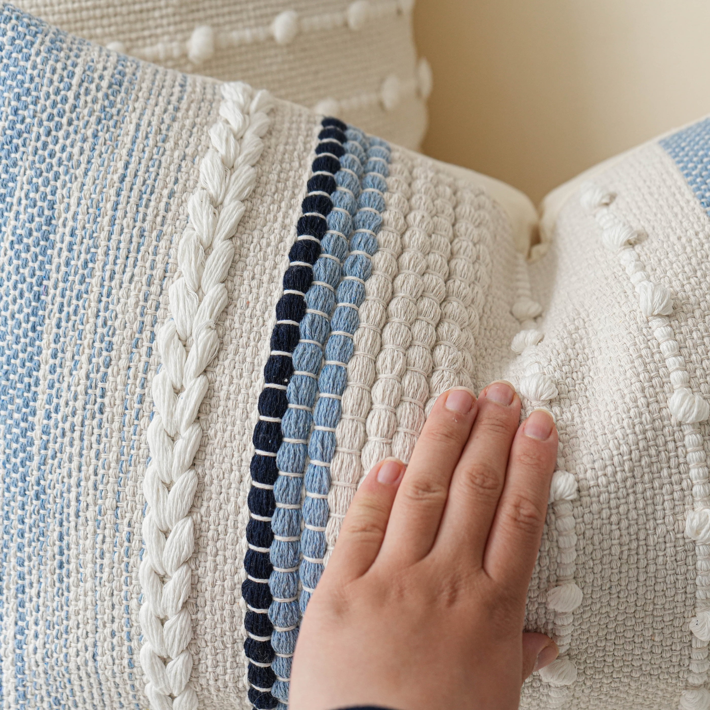 BlissBlush Decorative Lumbar Throw Pillow Cover 14x24 Boho Coastal Blue Accent Cushion for Couch Sofa Farmhouse Pillowcase for Bedroom Living Room Home Décor Cover ONLY